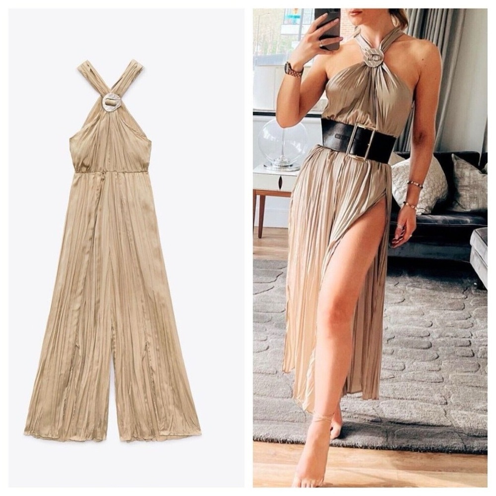 ZARA | Stone Satin Effect Halter Jumpsuit